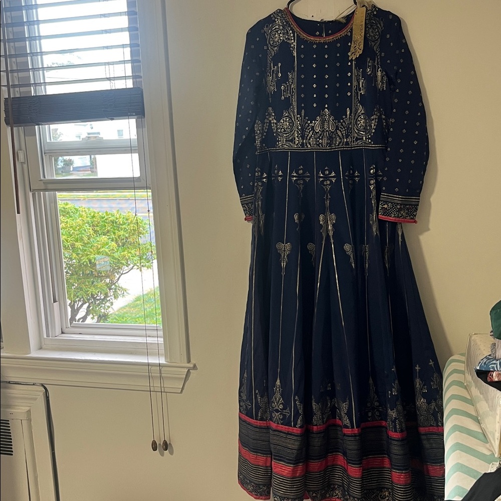 Elegant Navy Blue Embroidered Dress